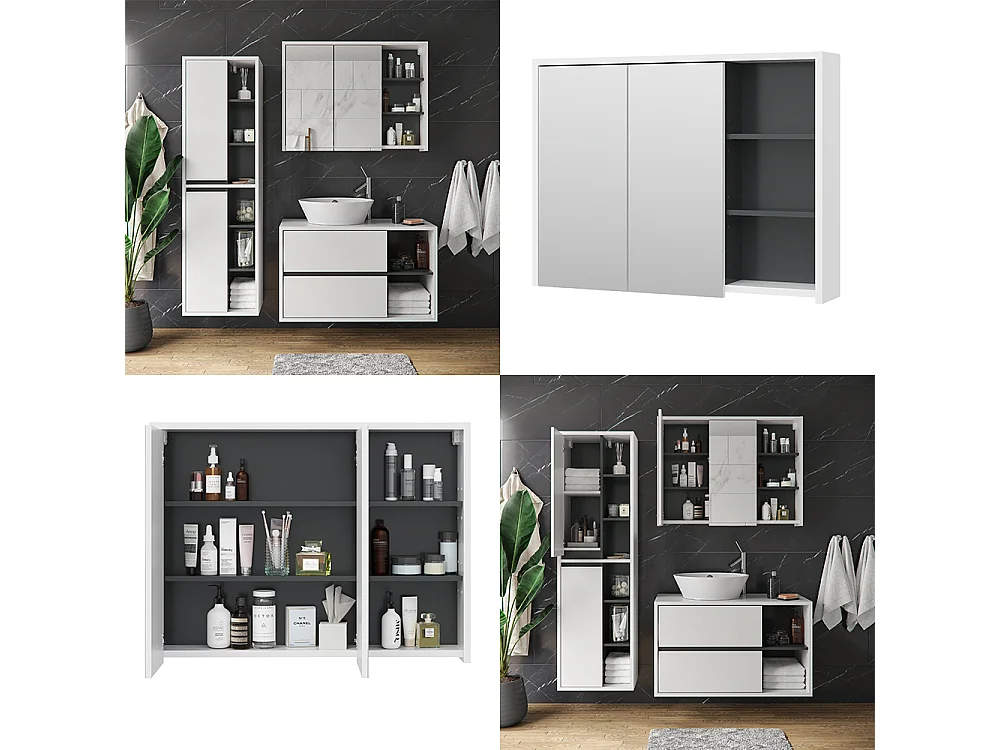 Armario con espejo para baño blanco/antracita 100x18x75 viola