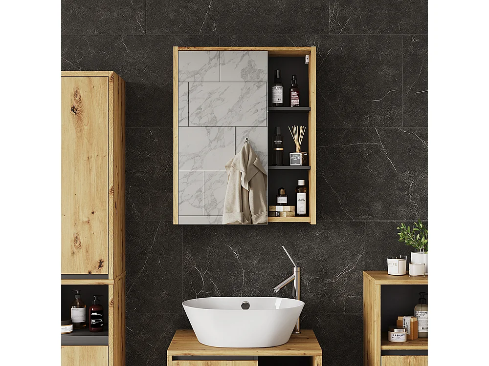 Armario con espejo de baño artesano/gris 60x18x75 viola