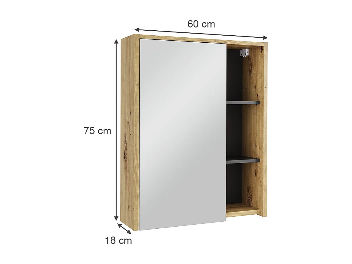 Armoire de salle de bain avec miroir artisan/gris 60x18x75 viola