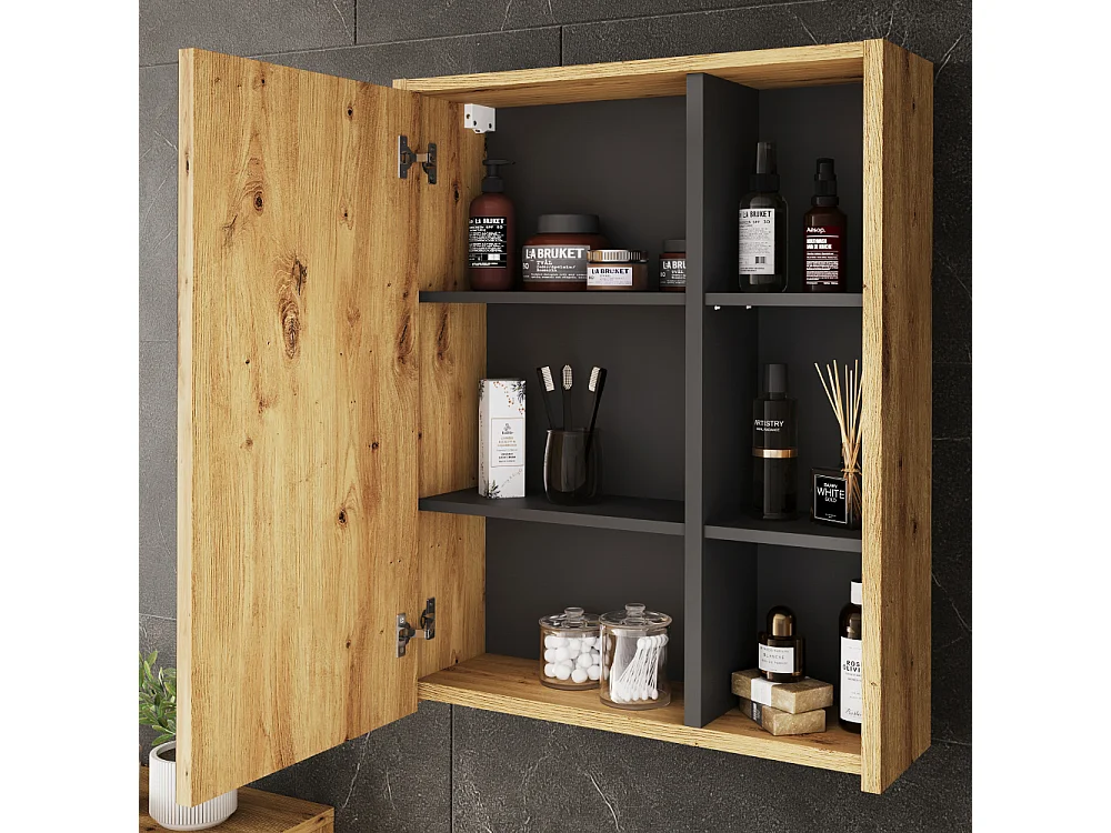 Armoire de salle de bain avec miroir artisan/gris 60x18x75 viola
