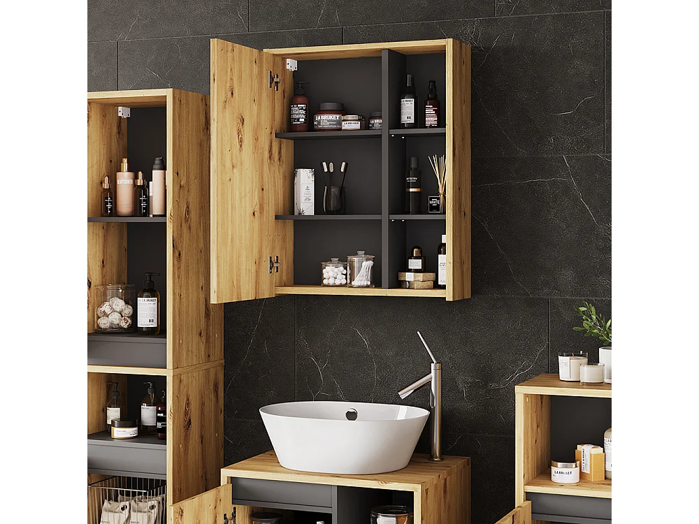 Armoire de salle de bain avec miroir artisan/gris 60x18x75 viola