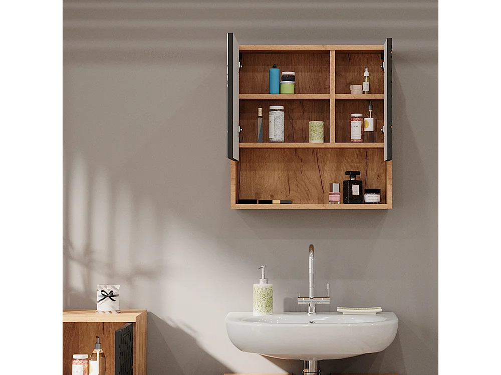 Armario con espejo de baño antracita con estructura de panal 54x16.9x55 irma