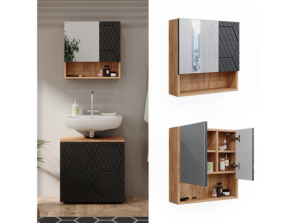 Armoire de toilette anthracite avec structure en nid dabeille 54x16.9x55 irma
