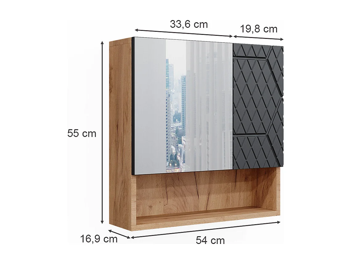 Armoire de toilette anthracite avec structure en nid dabeille 54x16.9x55 irma