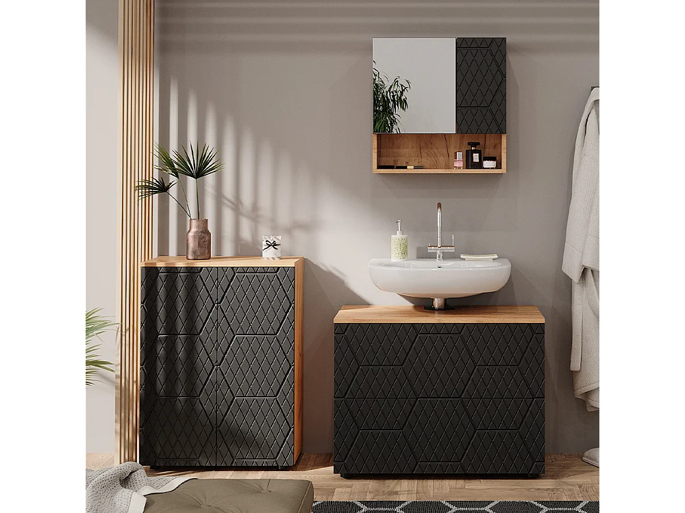 Armoire de toilette anthracite avec structure en nid dabeille 54x16.9x55 irma