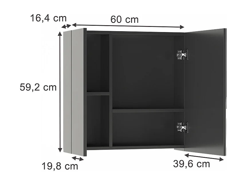 Armario con espejo para baño antracita 60x16.4x59.2 leopold