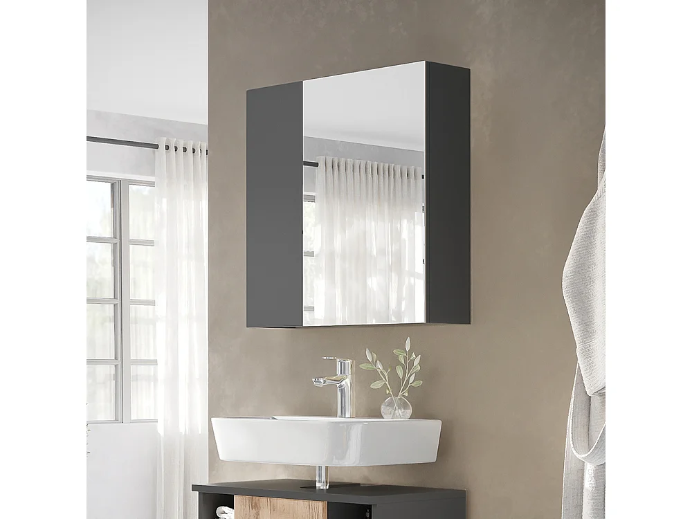 Armario con espejo para baño antracita 60x16.4x59.2 leopold