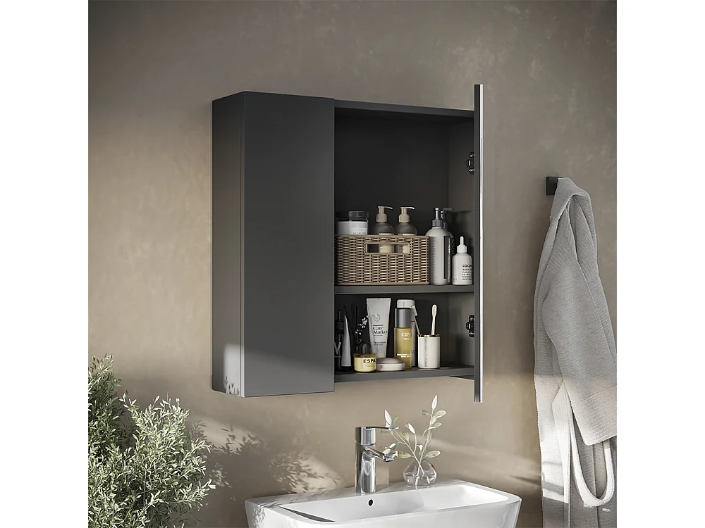 Armario con espejo para baño antracita 60x16.4x59.2 leopold