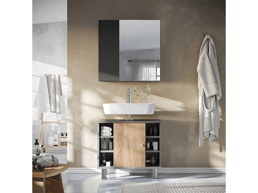 Armario con espejo para baño antracita 60x16.4x59.2 leopold