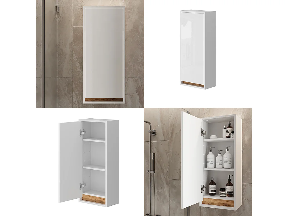 Armario de baño blanco brillo intenso/roble dorado 81.6x20x35 detmold