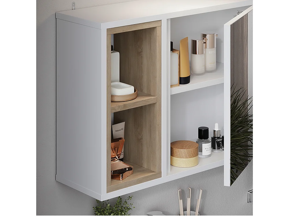 Armoire de toilette blanc/chêne 60x20x45 elnor