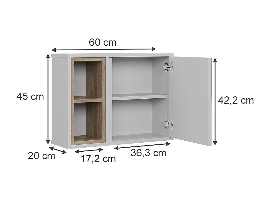 Armoire de toilette blanc/chêne 60x20x45 elnor