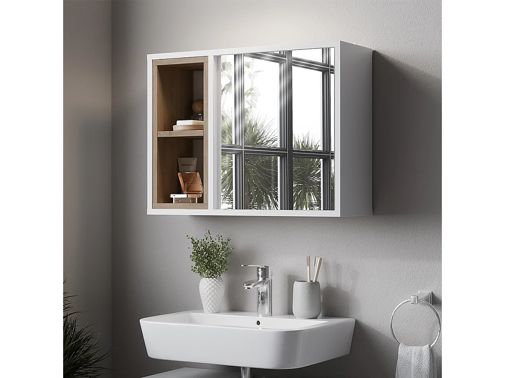 Armoire de toilette blanc/chêne 60x20x45 elnor