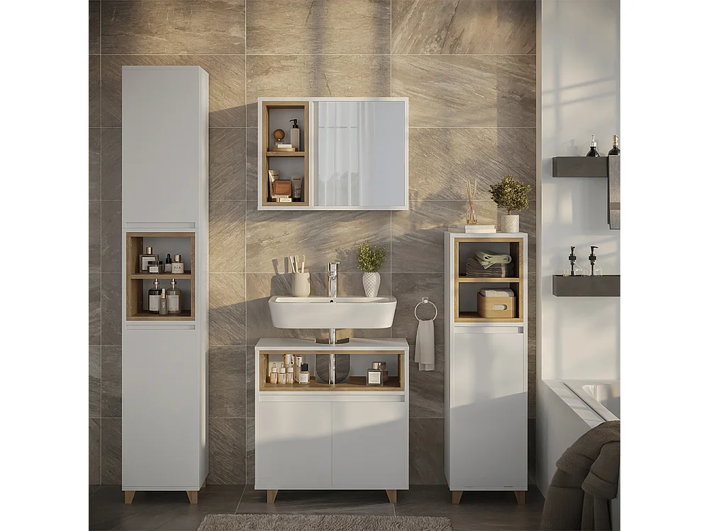 Armoire de toilette blanc/chêne 60x20x45 elnor