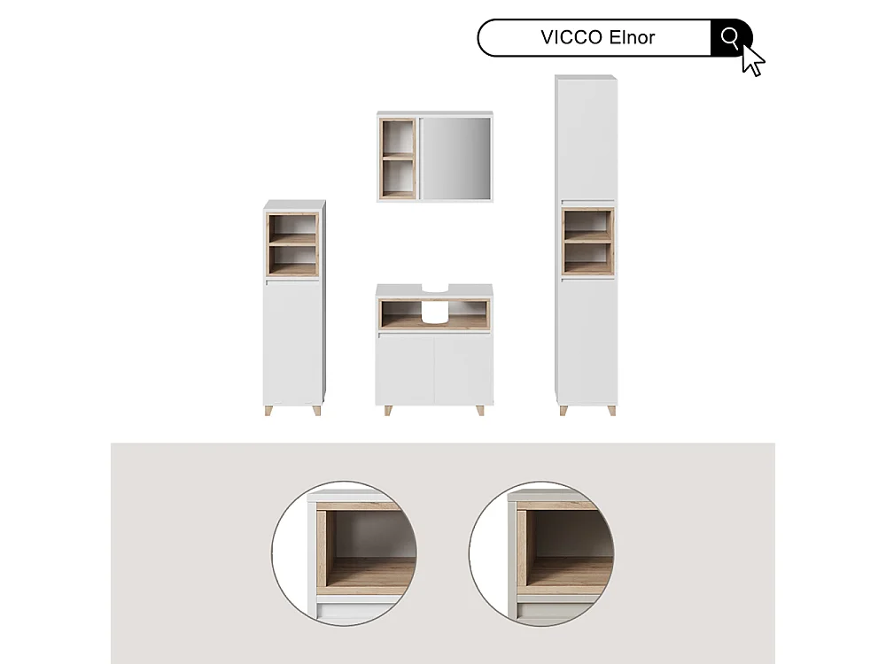 Armoire de toilette blanc/chêne 60x20x45 elnor