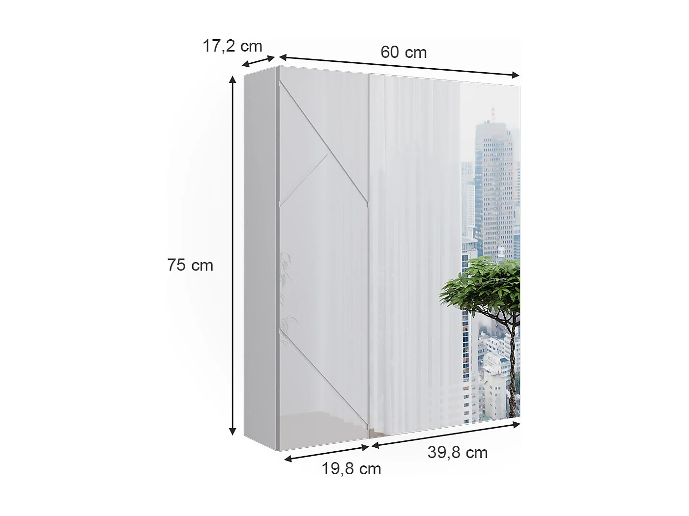 Mobile a specchio per bagno bianco/bianco lucido 60x17.2x75 irma
