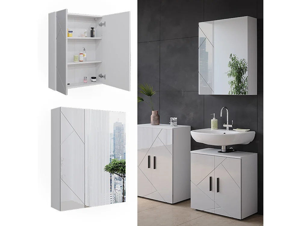 Armoire de salle de bain avec miroir blanc/blanc brillant 60x17.2x75 irma
