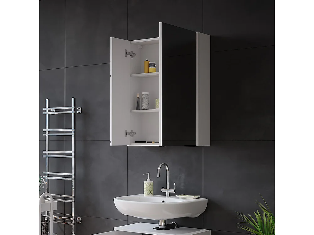 Armoire de salle de bain avec miroir blanc/blanc brillant 60x17.2x75 irma