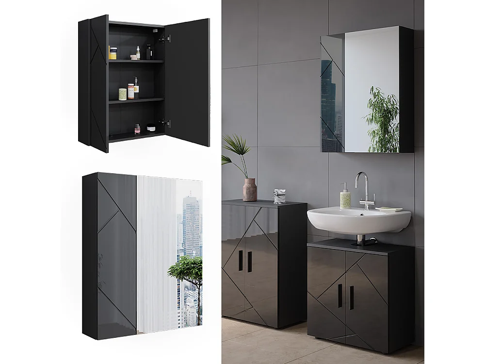 Armoire de salle de bain avec miroir anthracite brillant/anthracite 60x17.2x75 irma