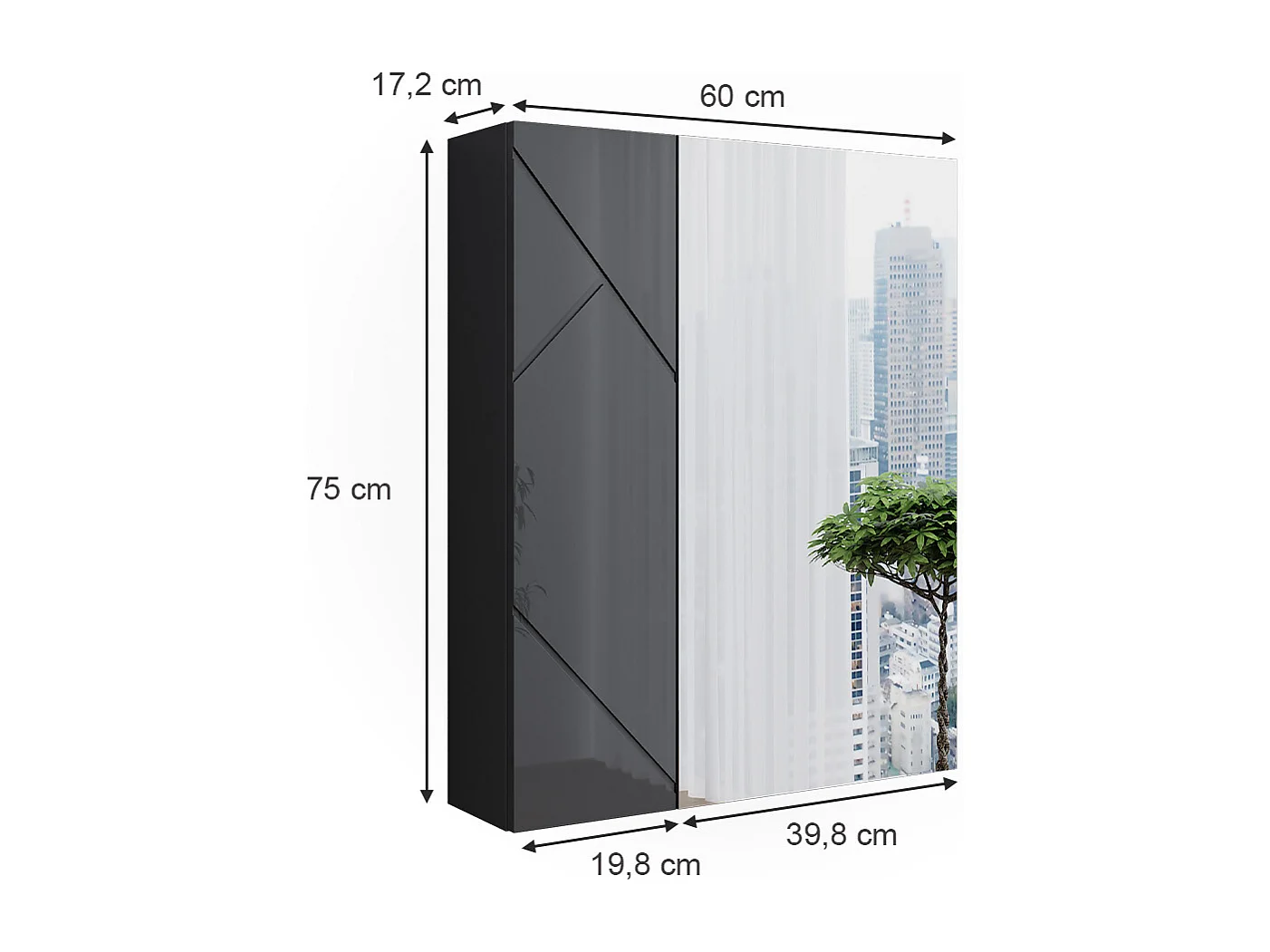 Armoire de salle de bain avec miroir anthracite brillant/anthracite 60x17.2x75 irma