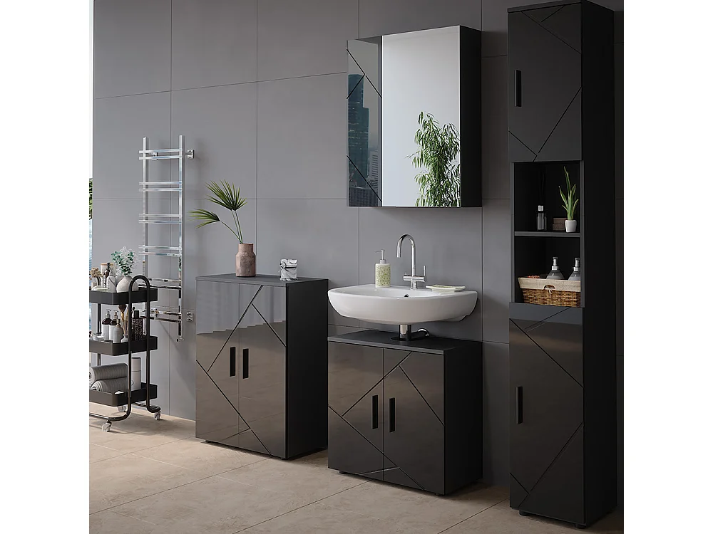 Armoire de salle de bain avec miroir anthracite brillant/anthracite 60x17.2x75 irma