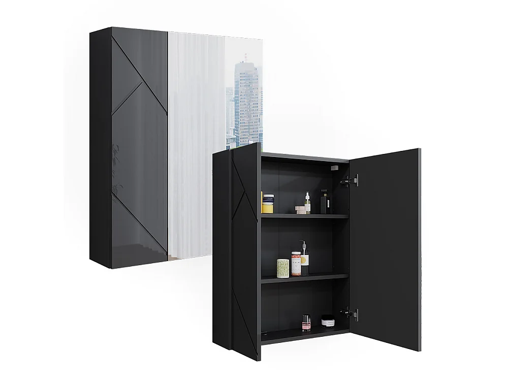 Badspiegelschrank anthrazit hochglanz/anthrazit 60x17.2x75 irma