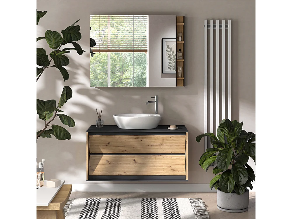 Armario con espejo para baño antracita/artisan 100x18x75 edelin