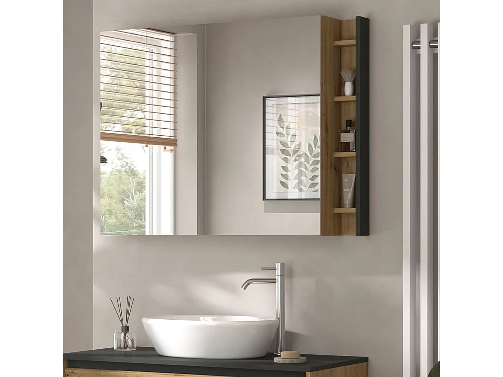 Armario con espejo para baño antracita/artisan 100x18x75 edelin