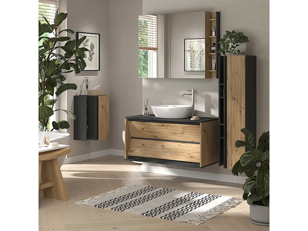 Armario con espejo para baño antracita/artisan 100x18x75 edelin