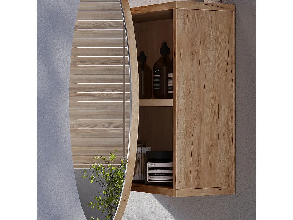 Armario con espejo para baño roble dorado 70x17.4x70 loki