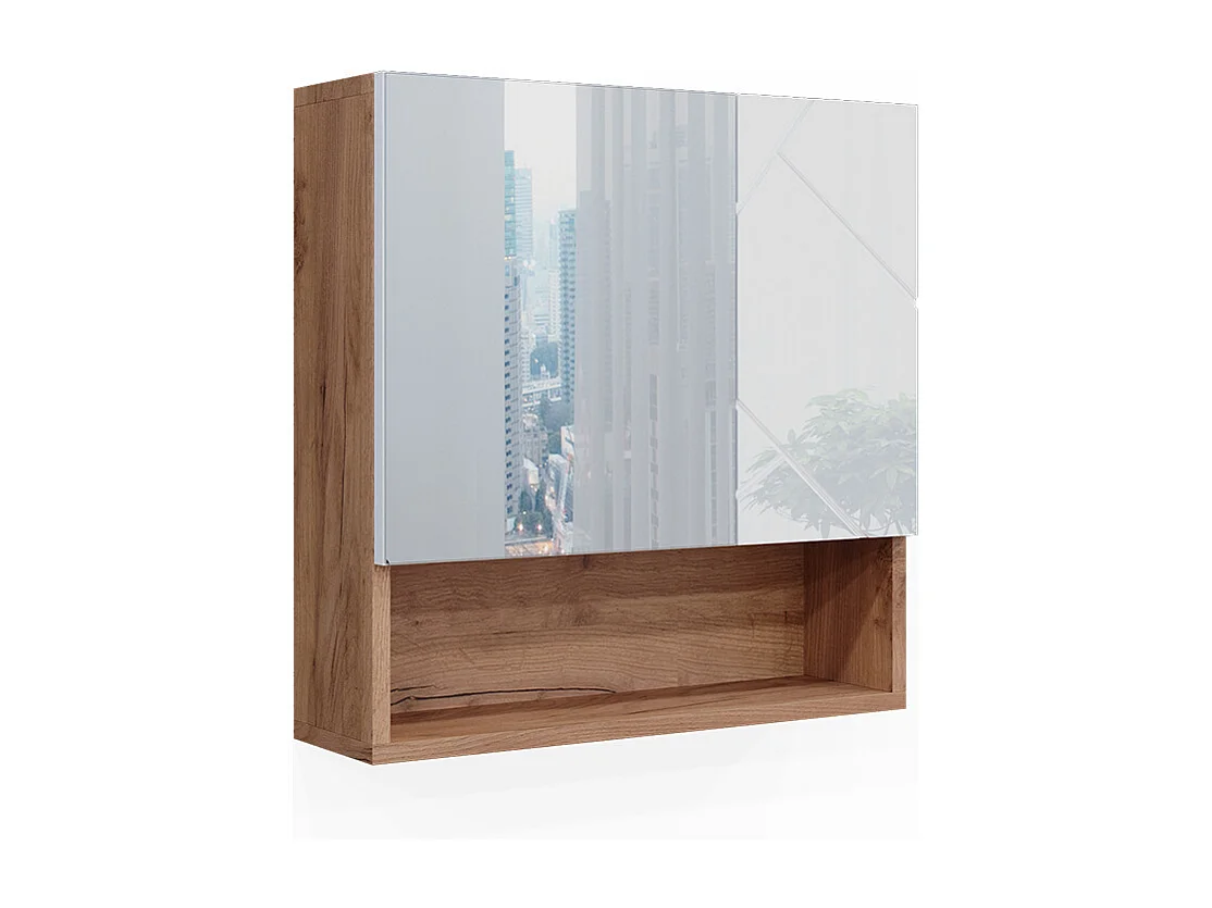 Armoire de toilette blanc brillant/chêne doré 54x16.9x55 irma