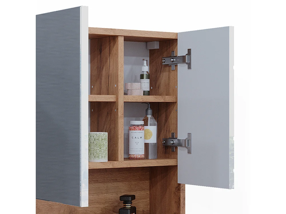 Armoire de toilette blanc brillant/chêne doré 54x16.9x55 irma