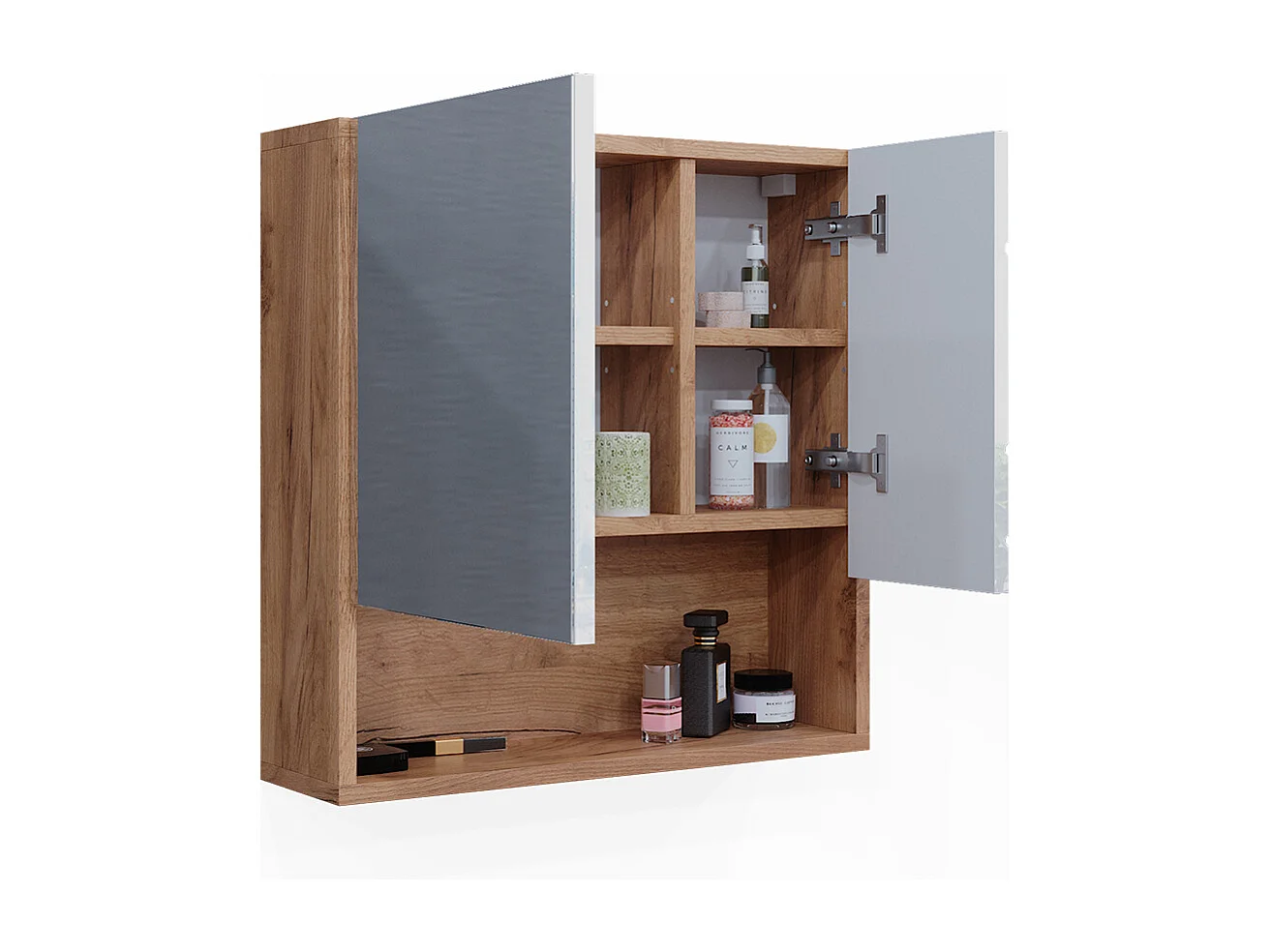 Armoire de toilette blanc brillant/chêne doré 54x16.9x55 irma