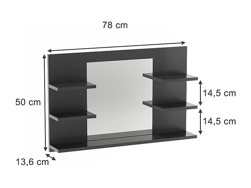 Armario con espejo para baño antracita 78x13.6x50 wilbur