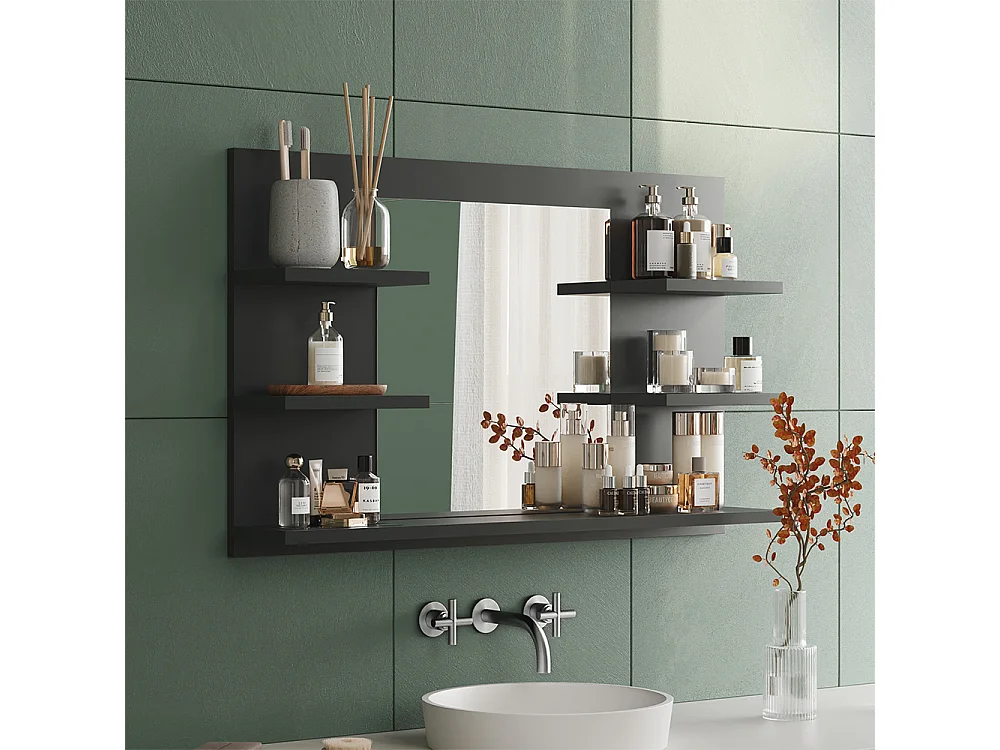 Armario con espejo para baño antracita 78x13.6x50 wilbur