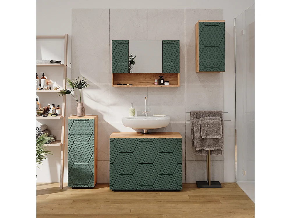 Armario con espejo de baño roble verde/dorado 80.1x17x55 irma