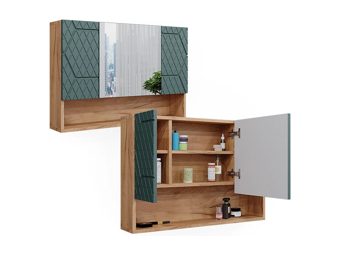 Armario con espejo de baño roble verde/dorado 80.1x17x55 irma