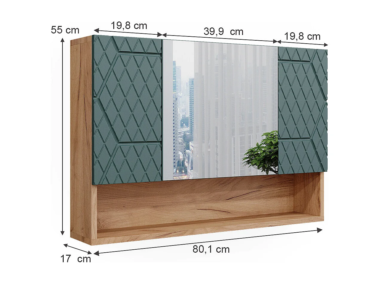 Armoire de toilette vert/force de lor chêne 80.1x17x55 irma