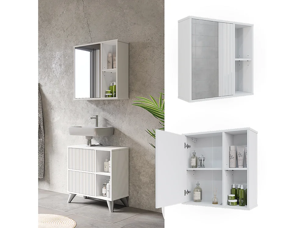 Mobile a specchio per il bagno bianco 60x20x60 leano