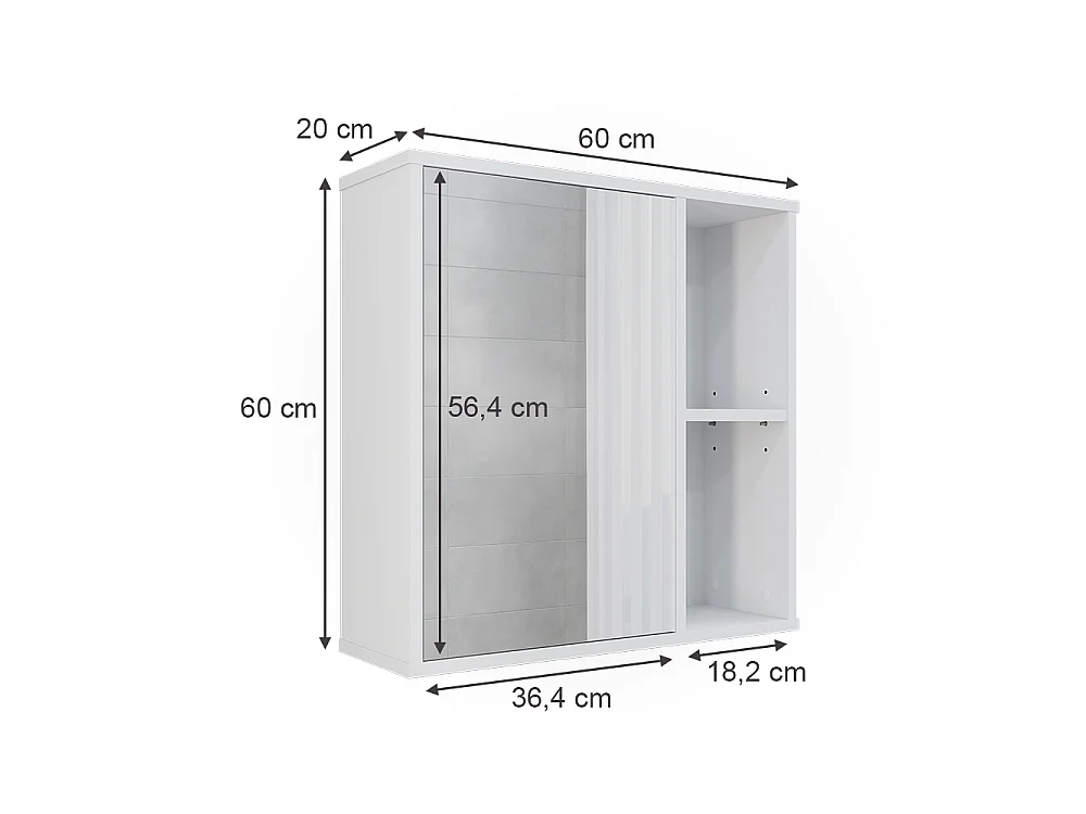 Mobile a specchio per il bagno bianco 60x20x60 leano