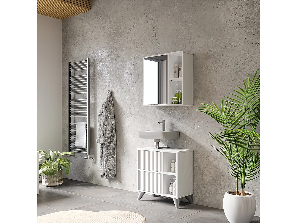 Mobile a specchio per il bagno bianco 60x20x60 leano
