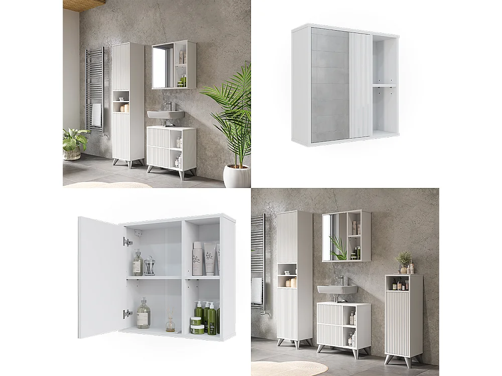 Mobile a specchio per il bagno bianco 60x20x60 leano