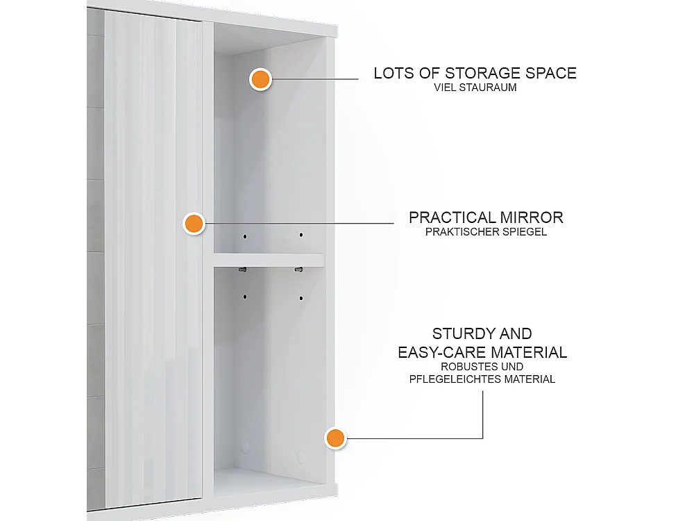 Mobile a specchio per il bagno bianco 60x20x60 leano