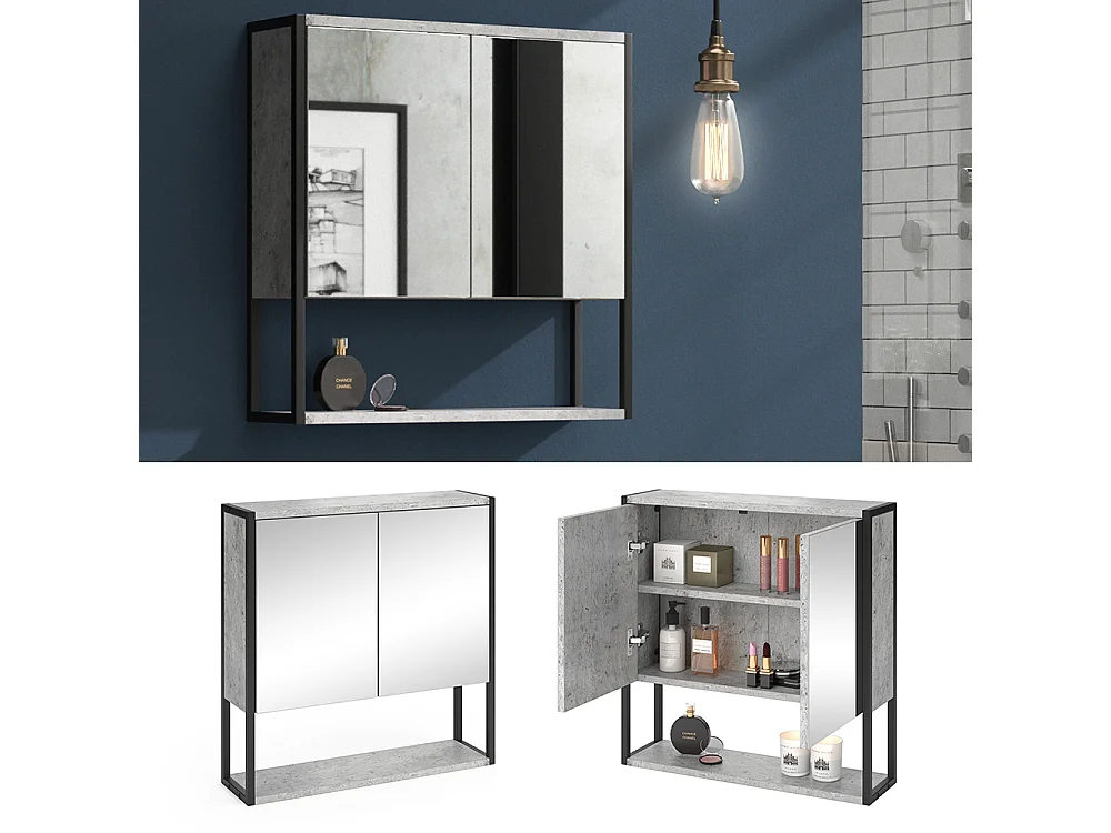 Armario con espejo para baño hormigón 60x16x60.6 fyrk