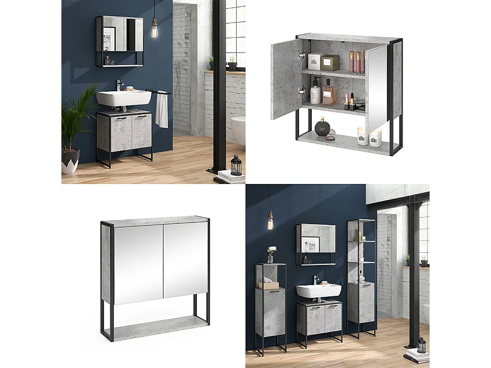 Armario con espejo para baño hormigón 60x16x60.6 fyrk