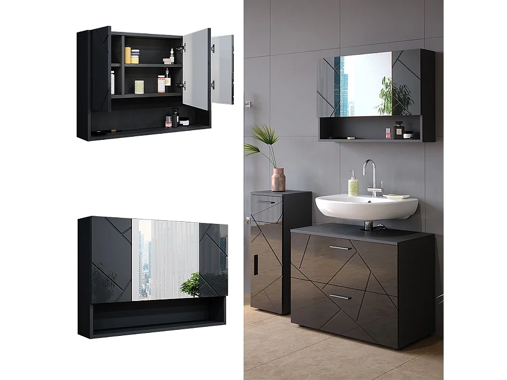 Armario con espejo para baño antracita alto brillo 80.1x17x55 irma