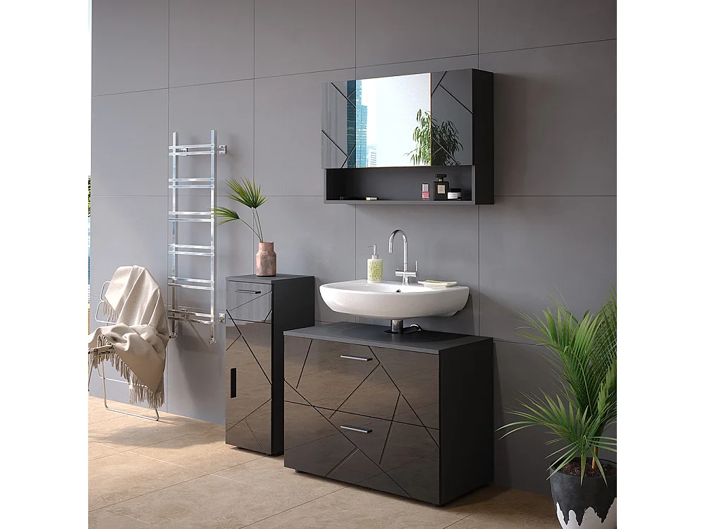 Armario con espejo para baño antracita alto brillo 80.1x17x55 irma