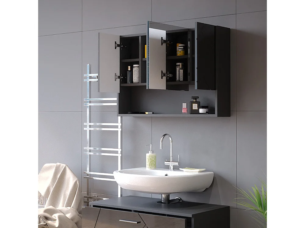 Armoire de toilette anthracite haute brillance 80.1x17x55 irma