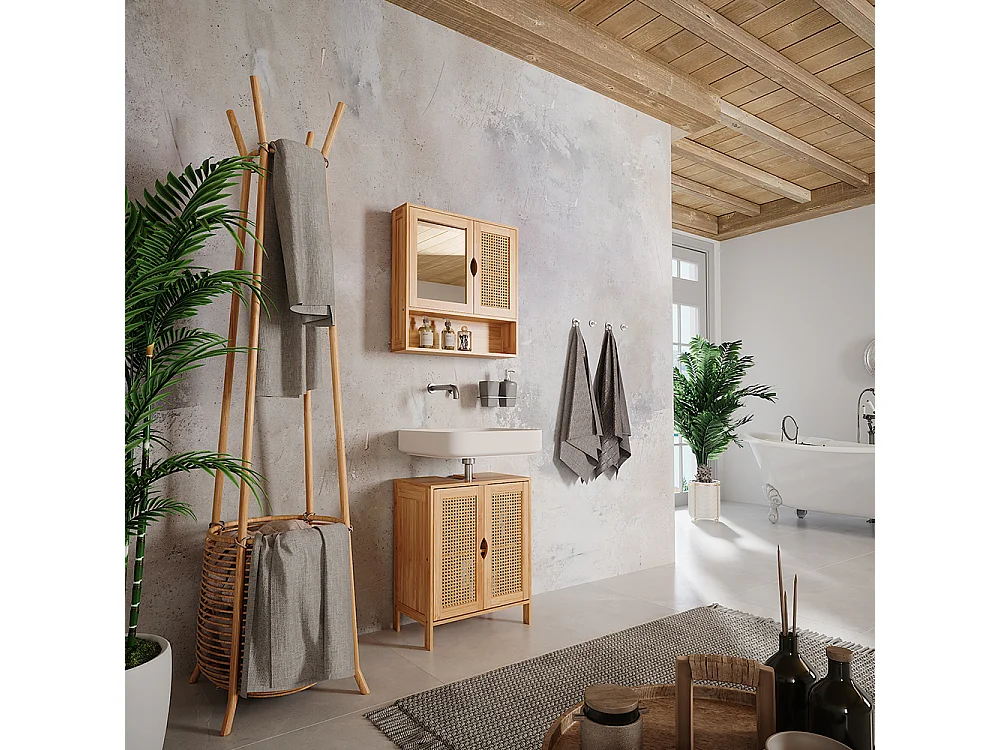 Armario con espejo de baño bambú 56x13x58 liora