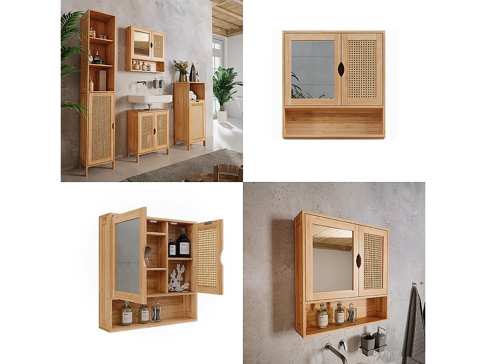 Armoire de toilette bambou 56x13x58 liora